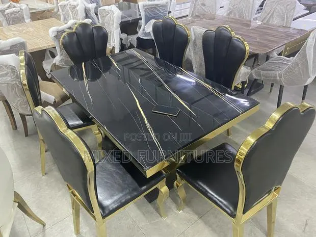 Executive Marble Dining Table With 6chairs ( Black Leather Chairs ) · Photo 1