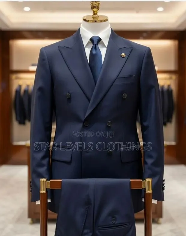 Gray and Blue Black Double Breasted Suit for Men · Photo 1