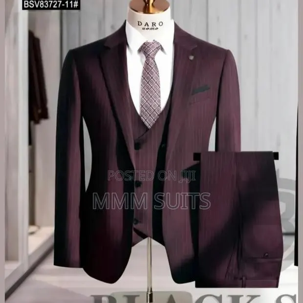 Classic and Elegant 3-Piece Stripped Men's Suit in Burgundy Colour · Photo 1