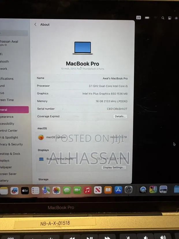 Laptop Apple MacBook Pro 2017 16GB Intel Core i5 SSD 512GB · Photo 1