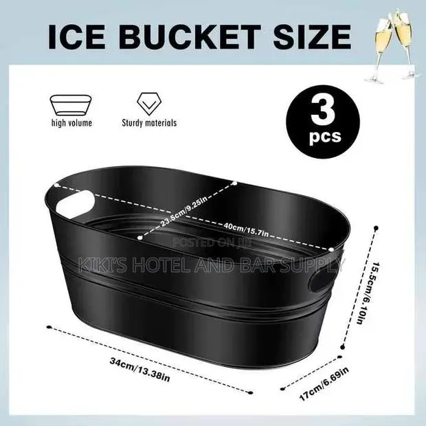 Galvanized Metal Ice Bucket Multifunctional Black/Silver · Photo 1