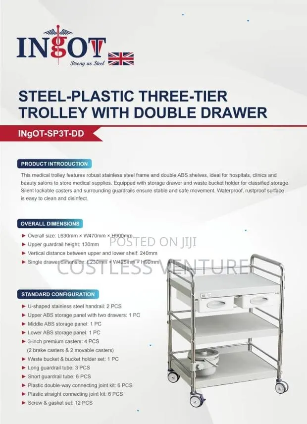 Ingot Steel-Plastic 3-Step Trolley With Double Drawer · Photo 1