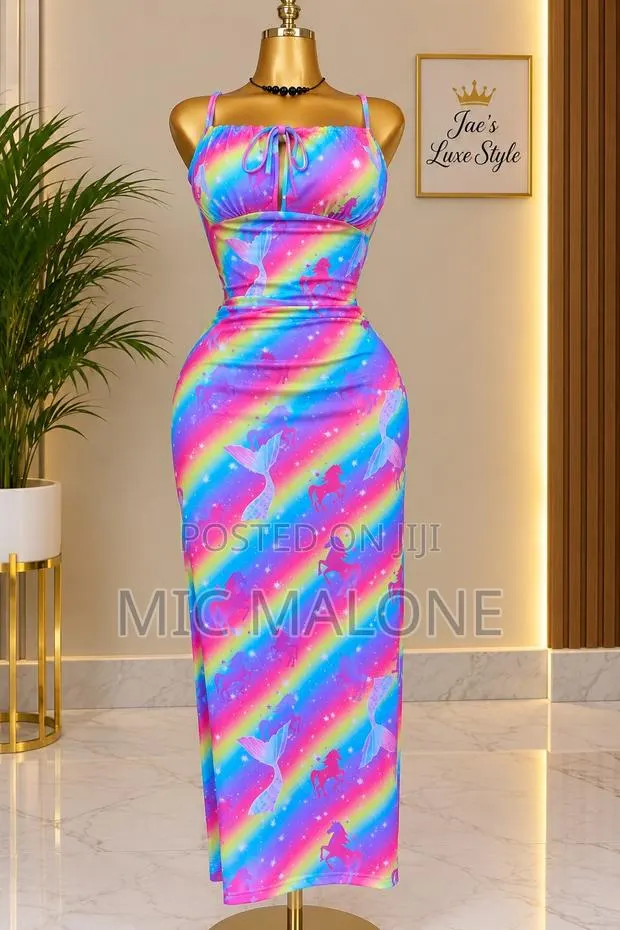 Women’s Rainbow Print Ruched Cut-Out Maxi Dress – XL · Photo 1