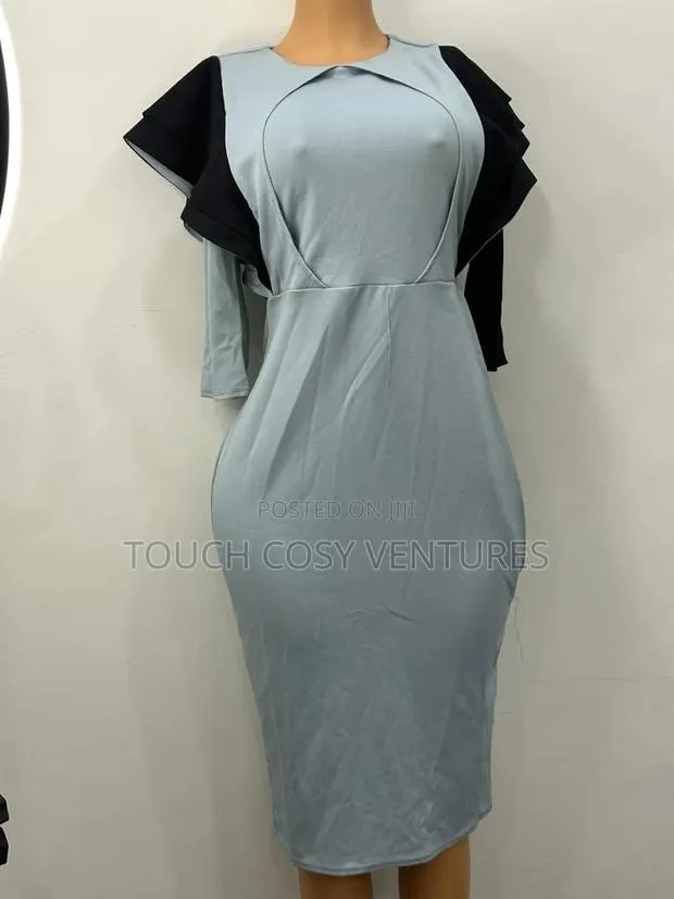 Elegant Bluish Ash and Black Design Fitting Dress · Photo 1