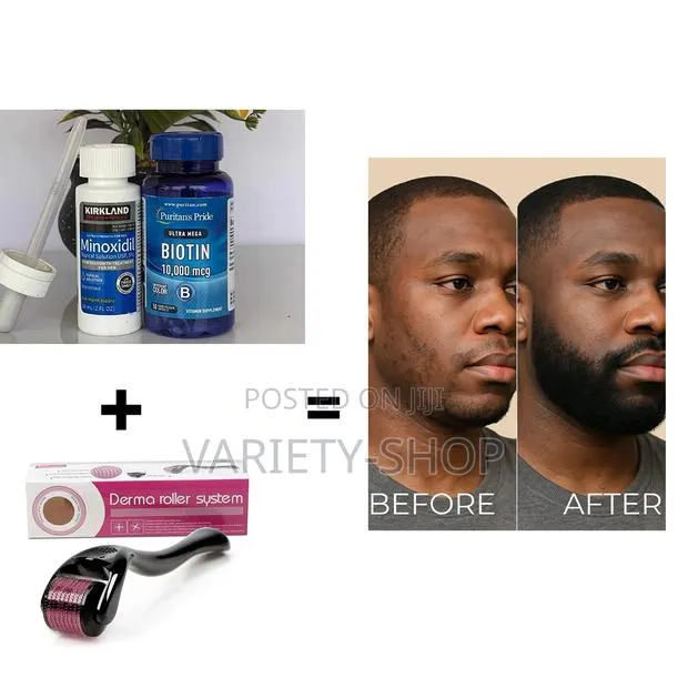 Beard and Hairline Regrowth Pack - Biotin + Kirkland +Roller · Photo 1