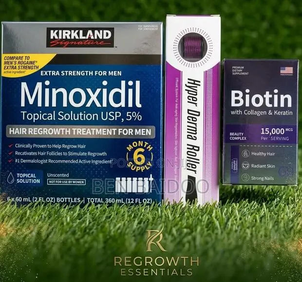 Kirkland Minoxidil Box,Derma Roller Biotin (Regrowth Essentials) · Photo 1