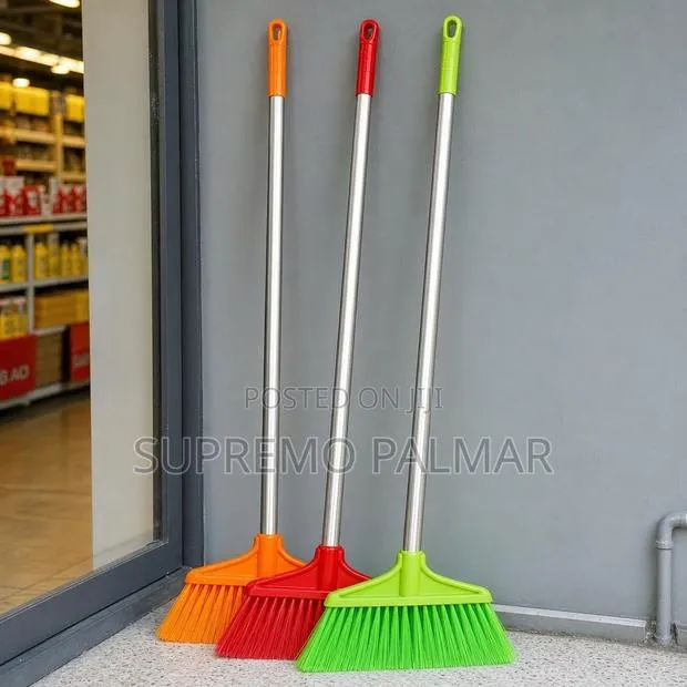 Long Handle Sweeping Broom With Metal & Bright Plastic Bristles · Photo 1