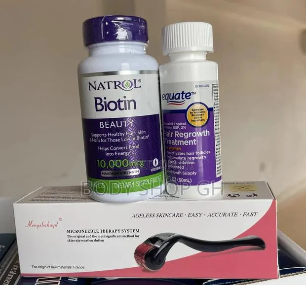 Derma Roller +Natrol Biotin +Equate Minoxidil for Women · Photo 1