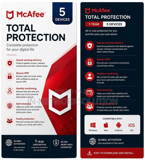 McAfee Total Protection 1 Year 5 Device Global · Photo 1