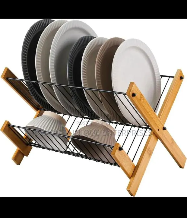 Non Rusty Foldable Bamboo Plate Rack · Photo 1