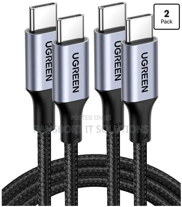 UGREEN 100W USB C to USB C Cable, Fast Charging, 2-Pack, 3.3ft, Black · Photo 1