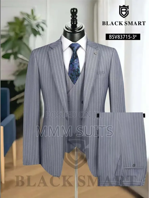 Elegant and Formal 3-Piece Turkish Stripped Men Suit Grey Stripes · Photo 1
