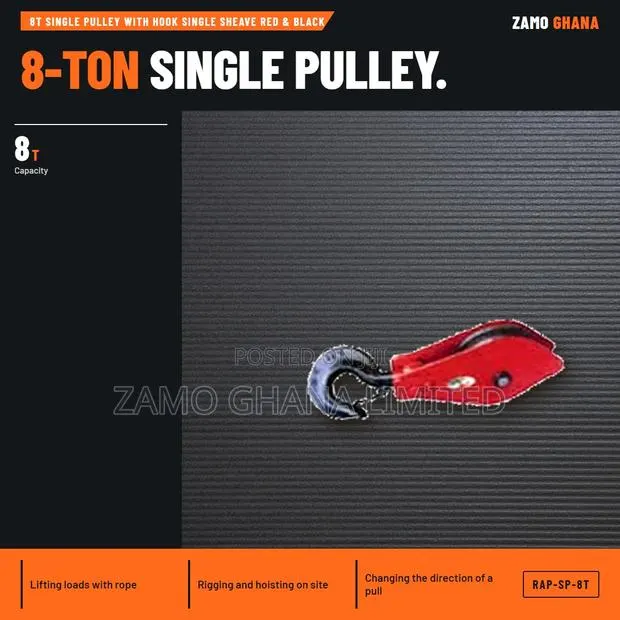 8T Single Pulley With Hook Single Sheave Red & Black - RAP-SP-8T · Photo 1