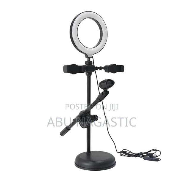 Dual Phone Clips Ring Light Mic Stand · Photo 1