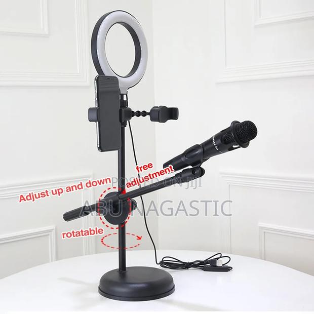 Dual Phone Clips Ring Light Mic Stand · Photo 3