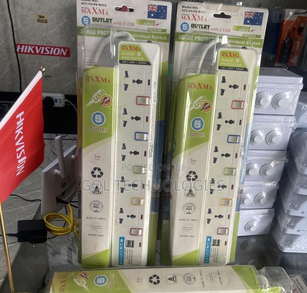 5way Maxma Extension Board 5meters 5 Outlet With 2 Port USB · Photo 1