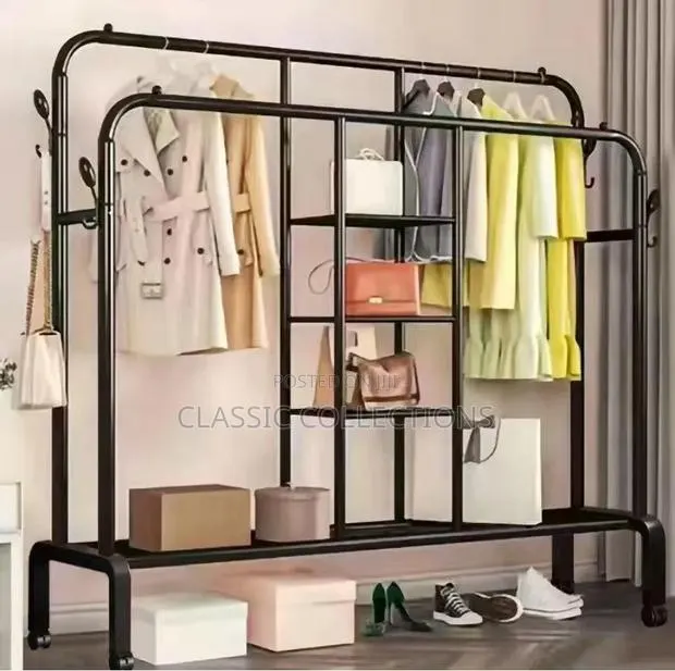 Heavy-Duty Double Pole Clothes Hanger With Shelves · Photo 1