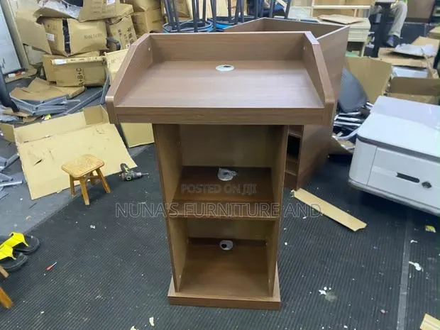 Modern Wooden Church Pulpit / Lectern With Storage – Brown · Photo 1