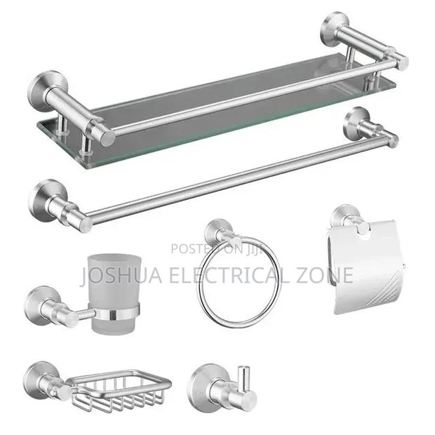 Bathroom Accessories 7 Set In Box Colour: Silver And Black