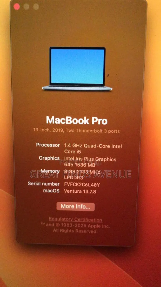 Laptop Apple MacBook Pro 2019 8GB Intel Core i5 SSD 256GB · Photo 1