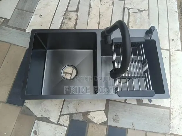 Black, Gold, Chrome Double Kitchen Cabinet Sink · Photo 2