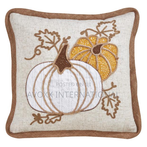 Appliqué Knit Pumpkin Poly Filled Throw Pillow, 16", Natural · Photo 1