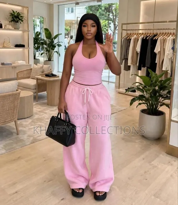 Women's Pink 2piece Halter Top and Joggers Lounch Set · Photo 1