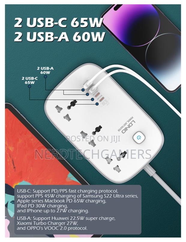 LDNIO 3 AC Outlets 4 USB Power Strip SC3416 · Photo 1