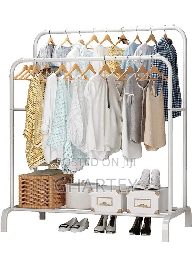 Portable Clothes Hanging Rack, Bottom Shelves · Photo 2