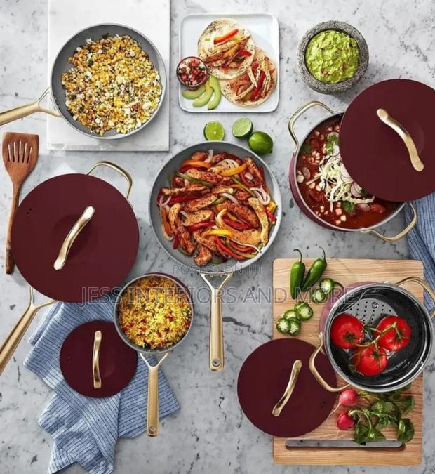 Member's Mark 11-Piece Modern Ceramic Cookware Set(Burgundy) · Photo 2
