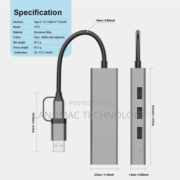 USB C Hub (4-in-1) With USB A,Ethernet · Photo 3
