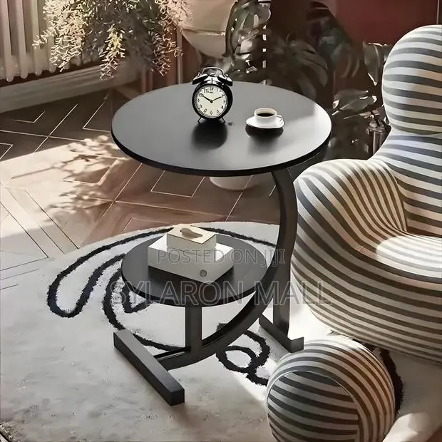 Modern Black Round Side Table With Shelf · Photo 1