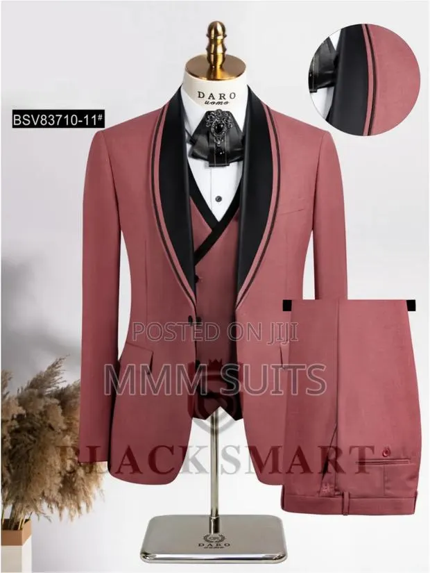 Classic Turkish Men's Tuxedo Suit Peach Suit Black Lapel · Photo 1