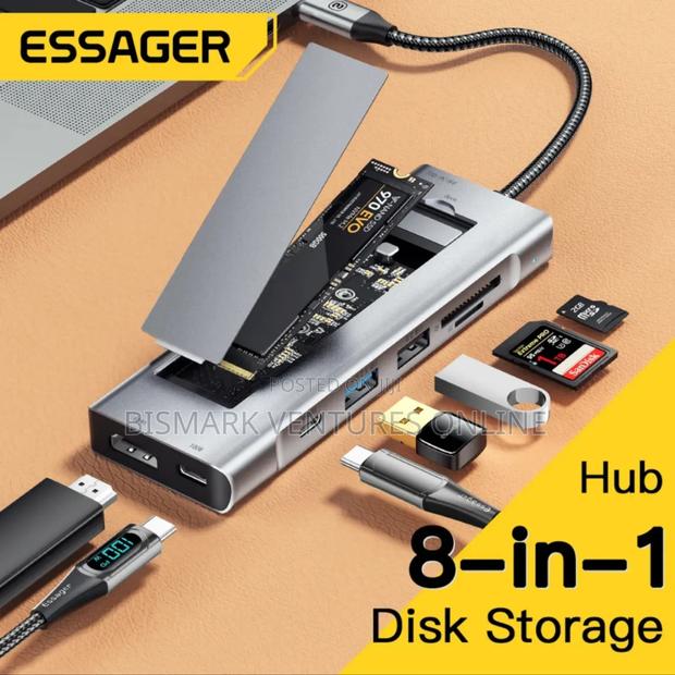ESSAGER 8-in-1 USB-C Hub Integrates M.2 Nvme/Sata SSD. · Photo 1