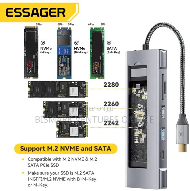 ESSAGER 8-in-1 USB-C Hub Integrates M.2 Nvme/Sata SSD. · Photo 2