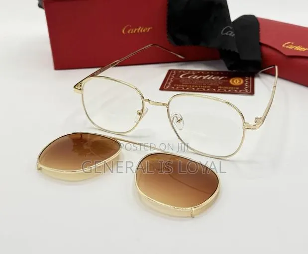 Cartier Gold-tone Square Optical Glasses With Clip On Glasss · Photo 1