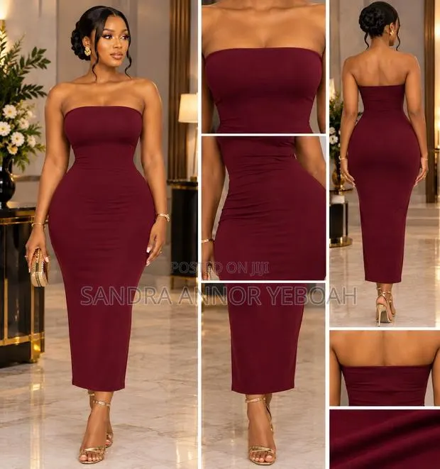 Burgundy Strapless Bodycon Midi · Photo 1