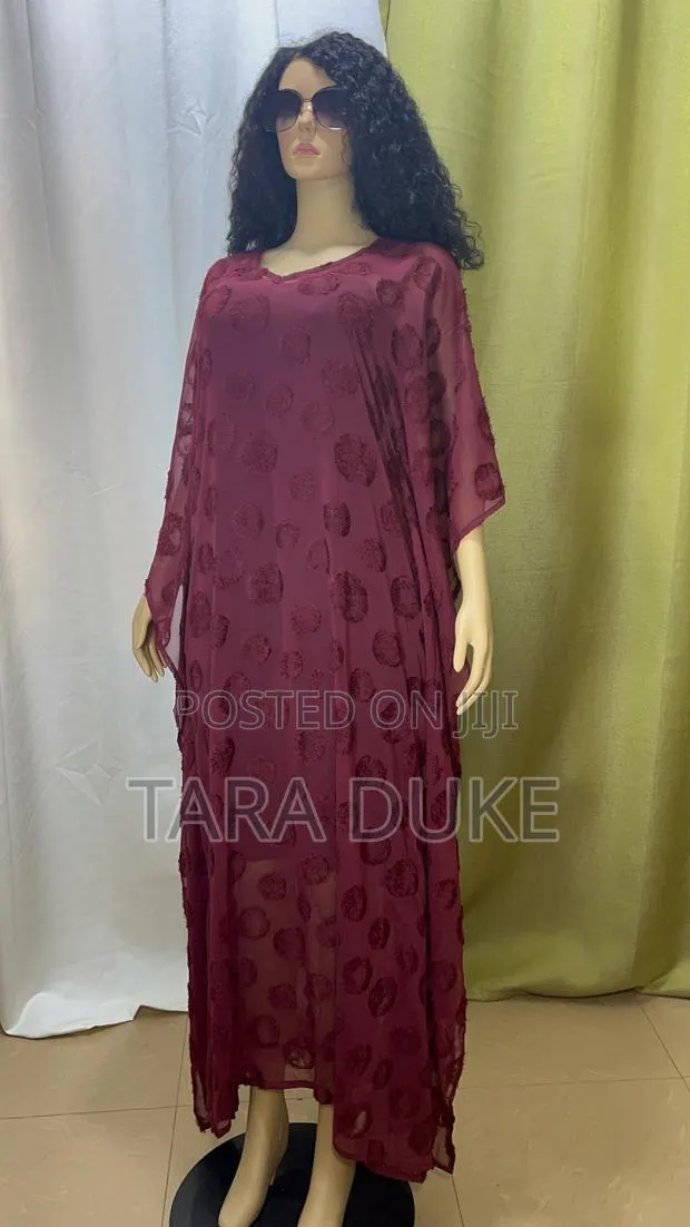 Burgundy Textured Chiffon Kaftan · Photo 1