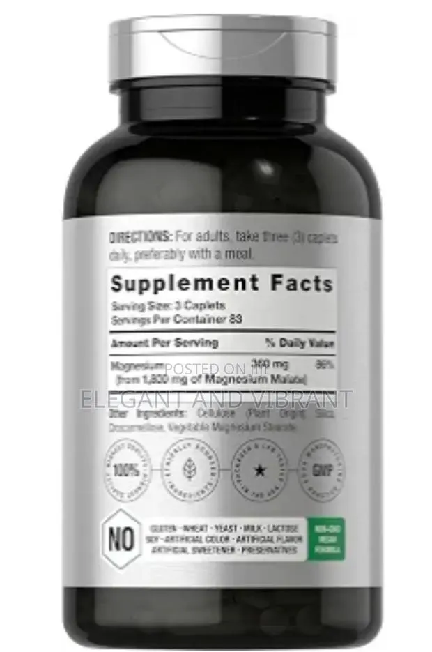 Magnesium Malate | 1800mg | 250 Caplets · Photo 2