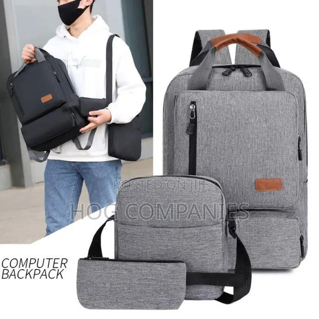 3pcs Waterproof Laptop Backpack Travel/School Bag With Usb · Photo 1