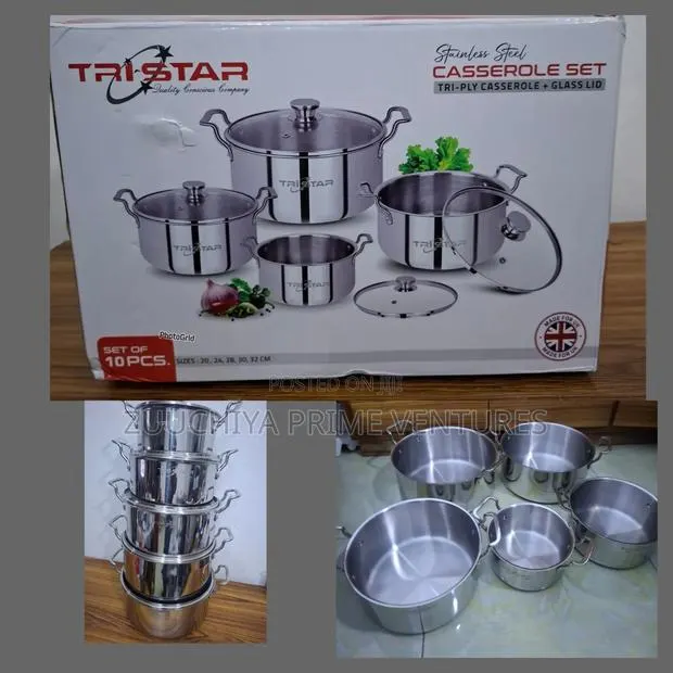 10pcs Tristar Tri-Ply Stainless Steel Casserole Cookware Set Uk · Photo 1