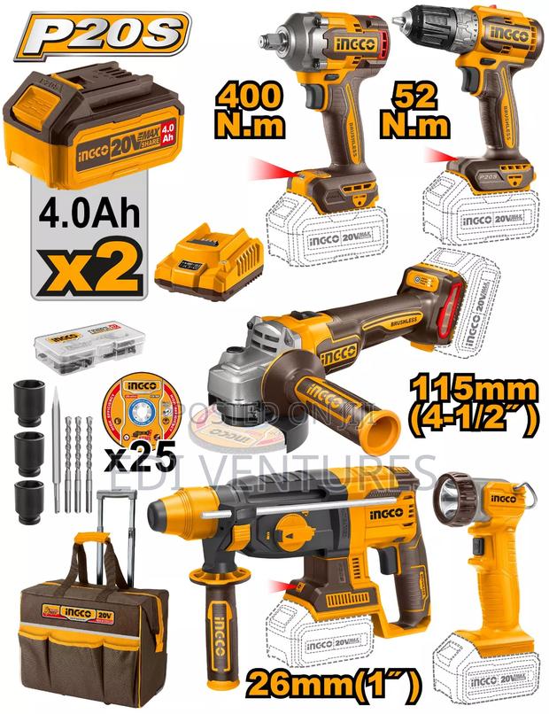 Ingco 5pcs Cordless Industrial KIT 20V +Battery-Ckli2058 · Photo 1