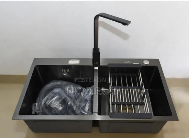 Double Bowl Armless Cabinet Sink-Black Complete · Photo 1