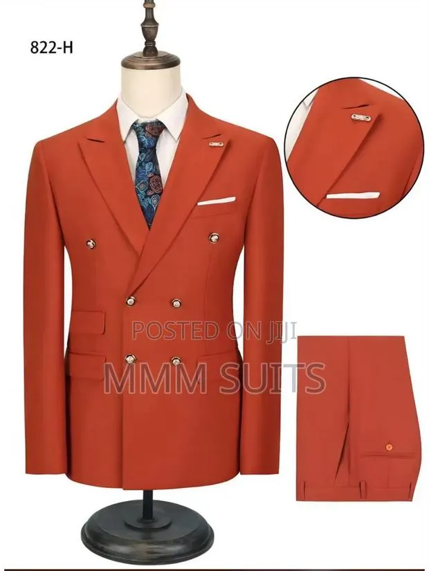 Double-Breasted 2-Piece Men Suit From Turkey in Orange · Photo 1