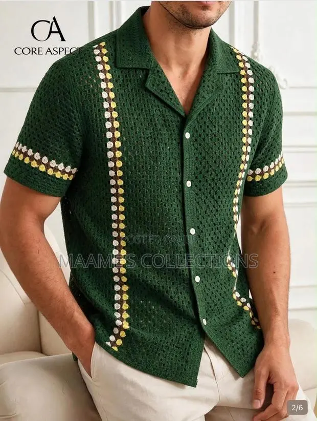 Men’s Crochet Pattern Short Sleeve Shirt · Photo 1