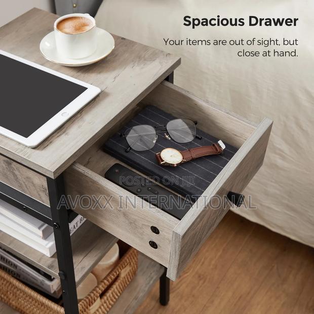 VASAGLE Tall Nightstand, Bedside Table W/ Drawer and Shelfs · Photo 5