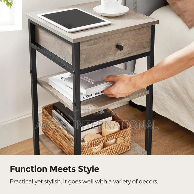VASAGLE Tall Nightstand, Bedside Table W/ Drawer and Shelfs · Photo 6