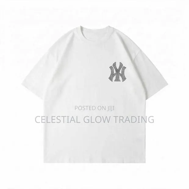 White Ny Logo Rhinestone‐Style Print T‐Shirt – Casual Crew Neck Tee · Photo 1