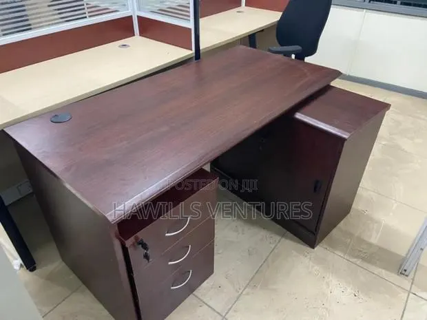 L-Shape Executive Desk 3-Drawer Locking and Side Storage Cabinet. · Photo 1