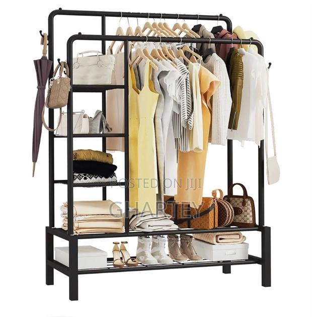 Clothes Metal Hanging Rack With Shelf - Black · Photo 1